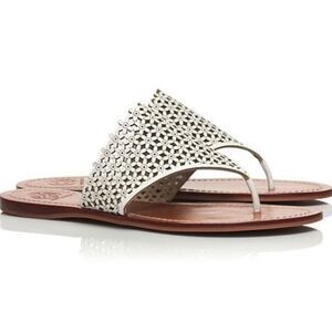 Tory burch‎ roselle flower perforated leather thong sandal